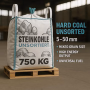 GiDeli Antracitové Uhlie 1000 kg – Frakcia 5–50 mm, Výhrevnosť 24–26 MJ/kg, Uhlie na Kúrenie do Pece a Krbu